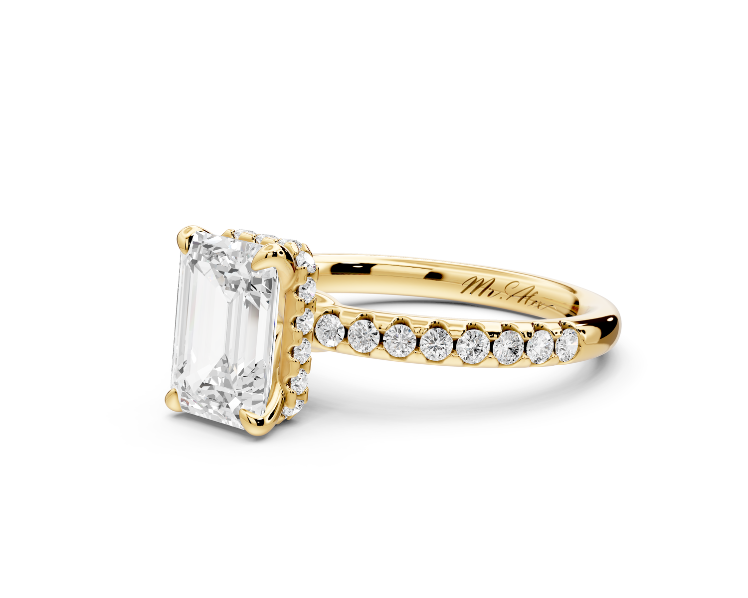 Arina - 2ct 14k yellow gold emerald Diamond with a wrap around halo and pavé Engagement ring