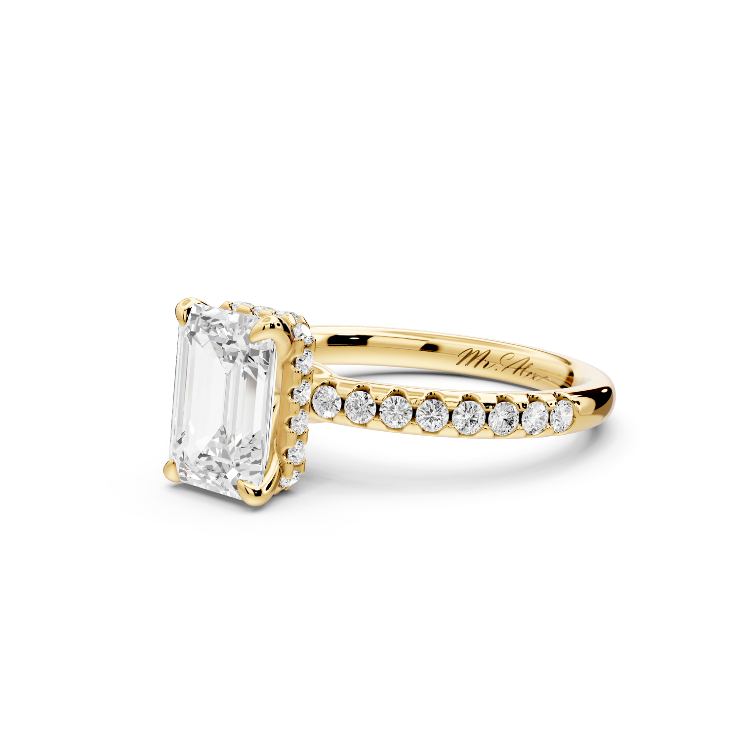 Arina - 2ct 14k yellow gold emerald Diamond with a wrap around halo and pavé Engagement ring