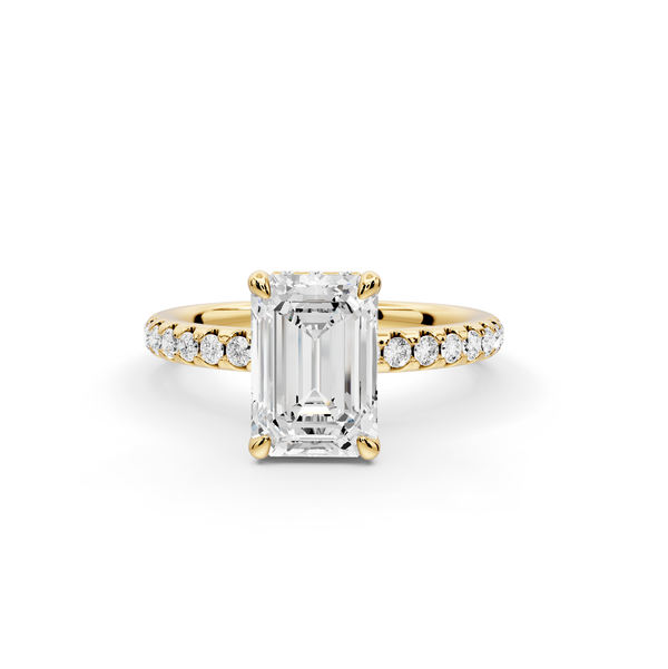 Arina - 2ct 14k yellow gold emerald Diamond with a wrap around halo and pavé Engagement ring