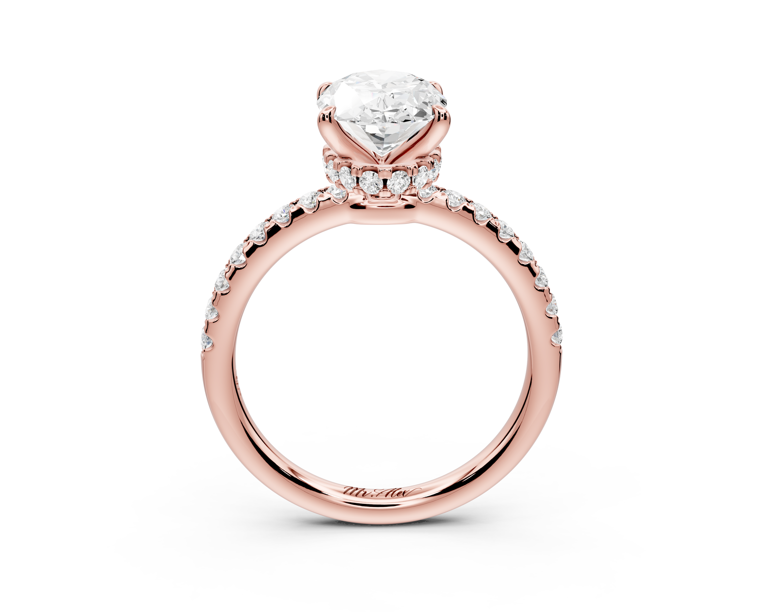 Arina - 2ct 14k rose gold oval Diamond with a wrap around halo and pavé Engagement ring