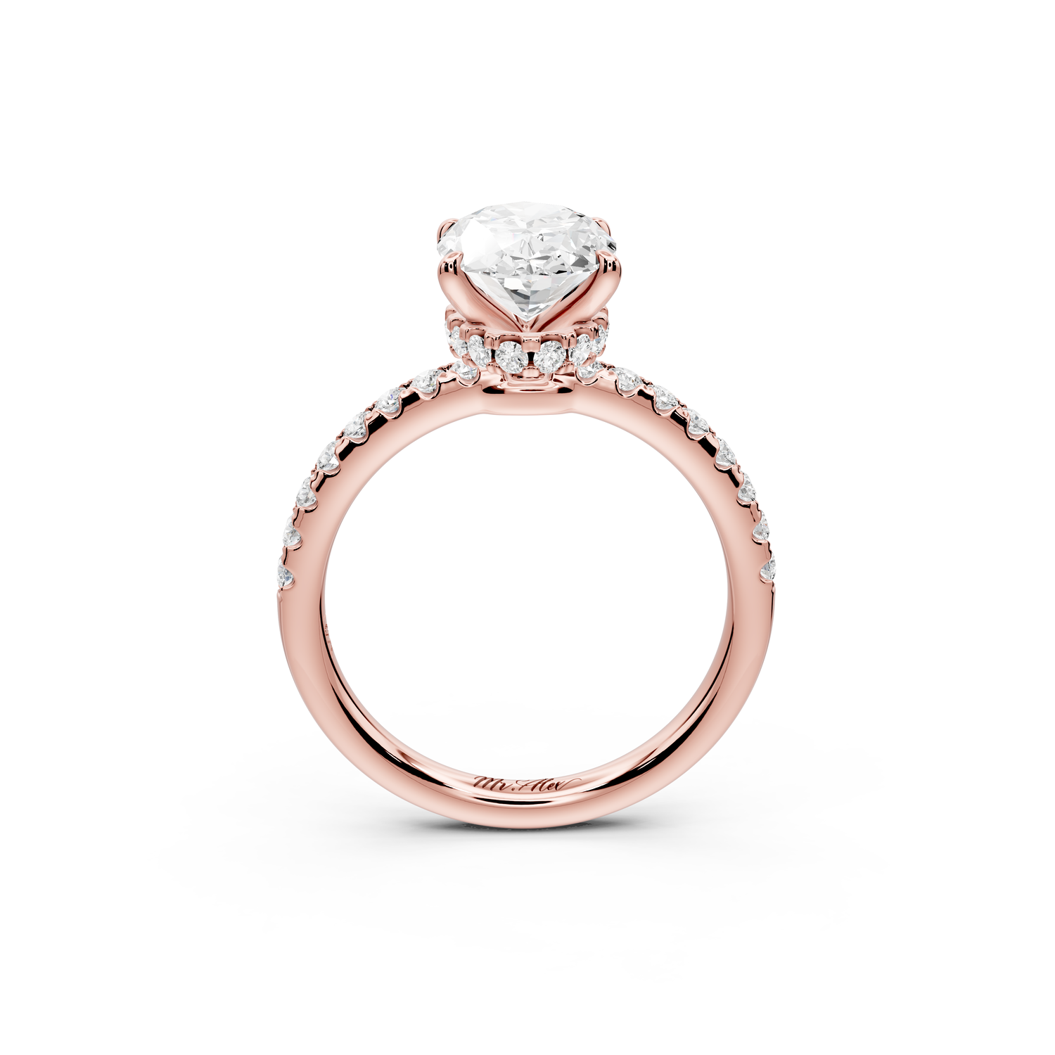 Arina - 2ct 14k rose gold oval Diamond with a wrap around halo and pavé Engagement ring