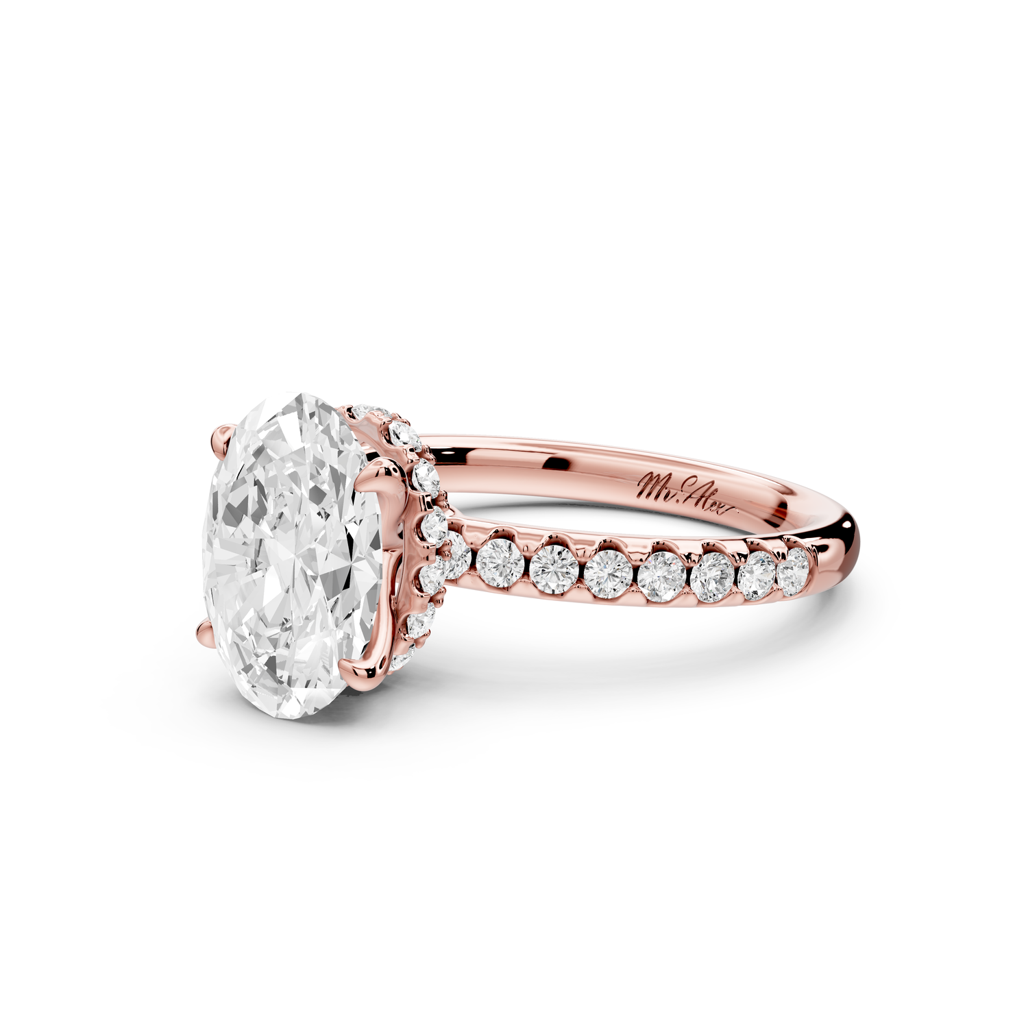 Arina - 2ct 14k rose gold oval Diamond with a wrap around halo and pavé Engagement ring