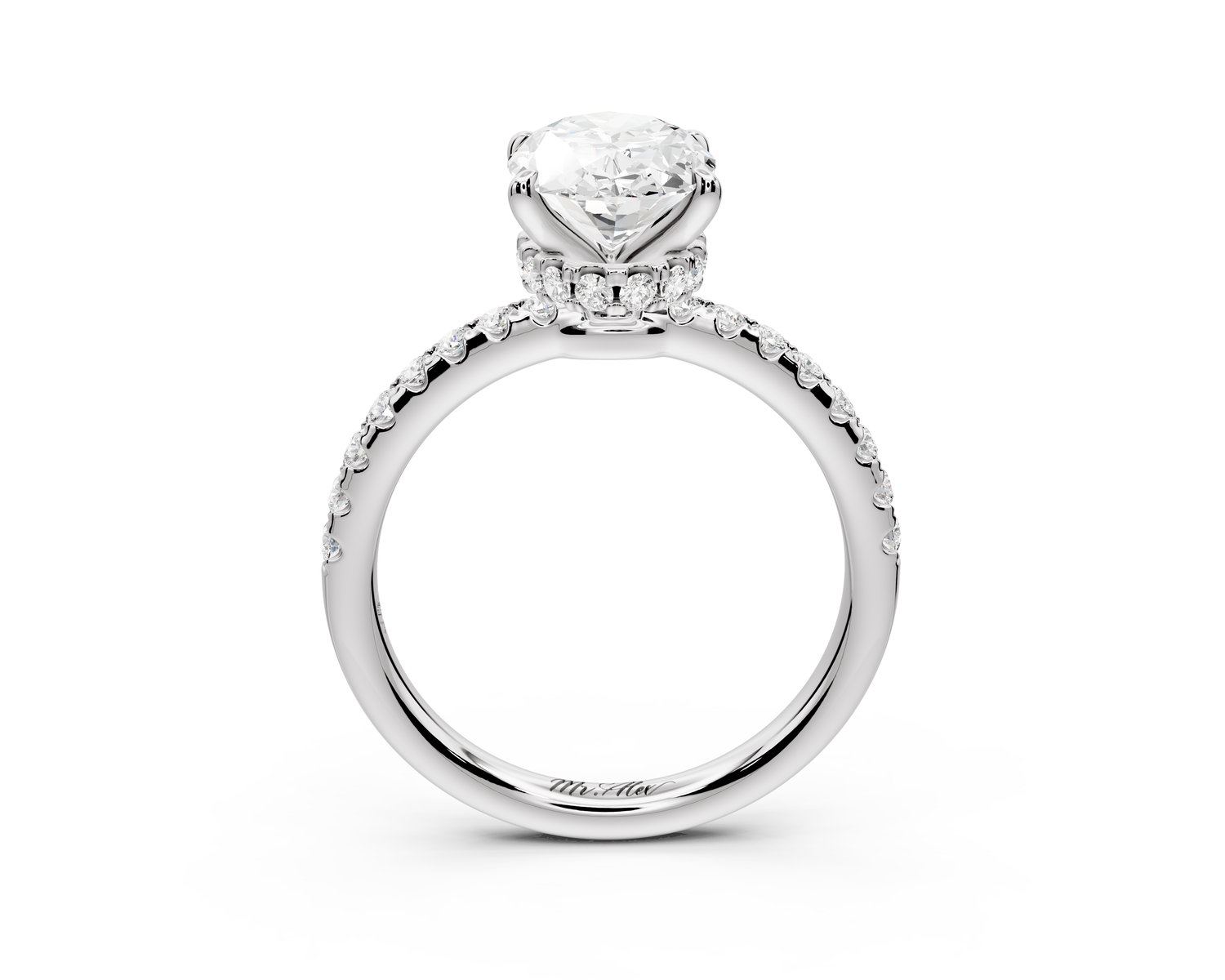 Arina - 2ct 14k white gold oval Diamond with a wrap around halo and pavé Engagement ring