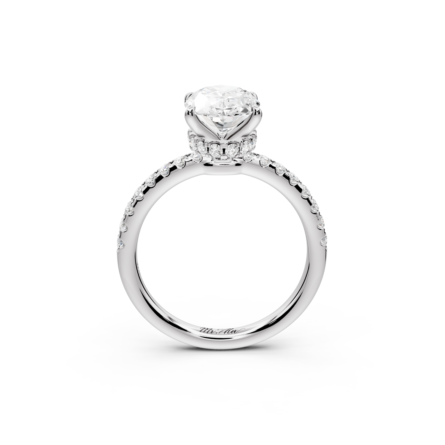 Arina - 2ct 14k white gold oval Diamond with a wrap around halo and pavé Engagement ring
