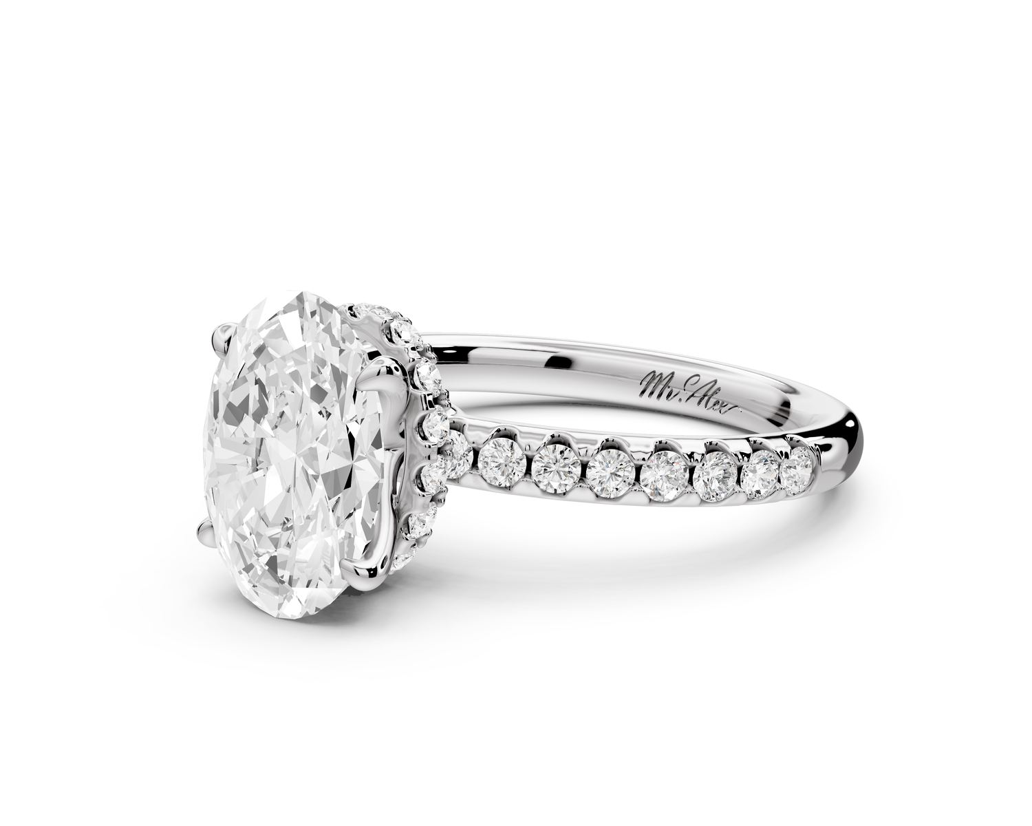 Arina - 2ct 14k white gold oval Diamond with a wrap around halo and pavé Engagement ring