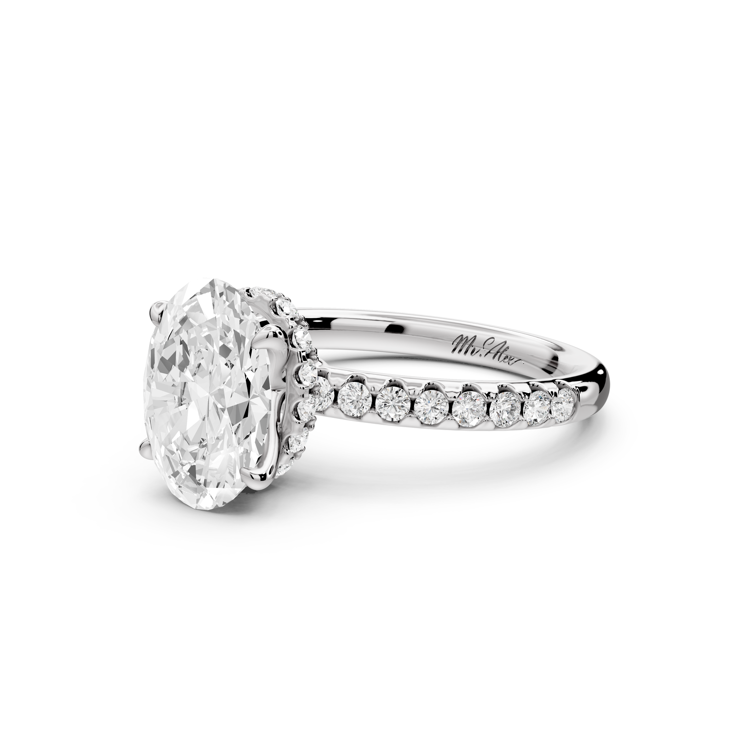 Arina - 2ct 14k white gold oval Diamond with a wrap around halo and pavé Engagement ring