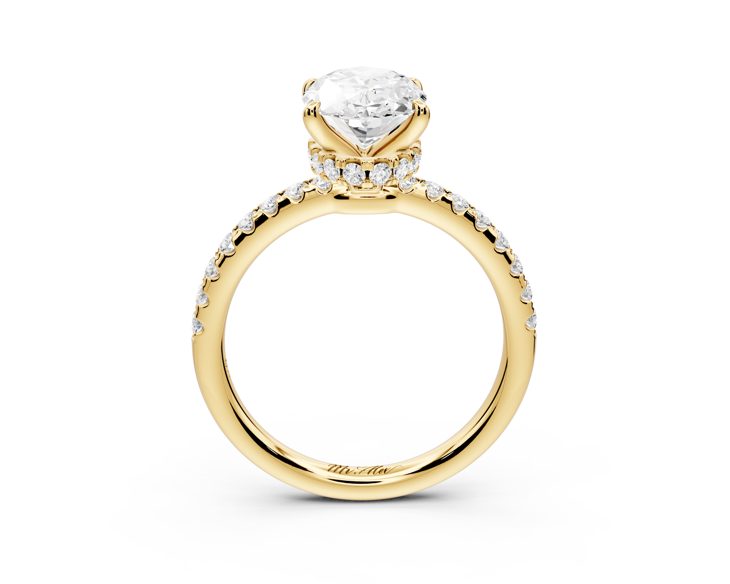 Arina - 2ct 14k yellow gold oval Diamond with a wrap around halo and pavé Engagement ring