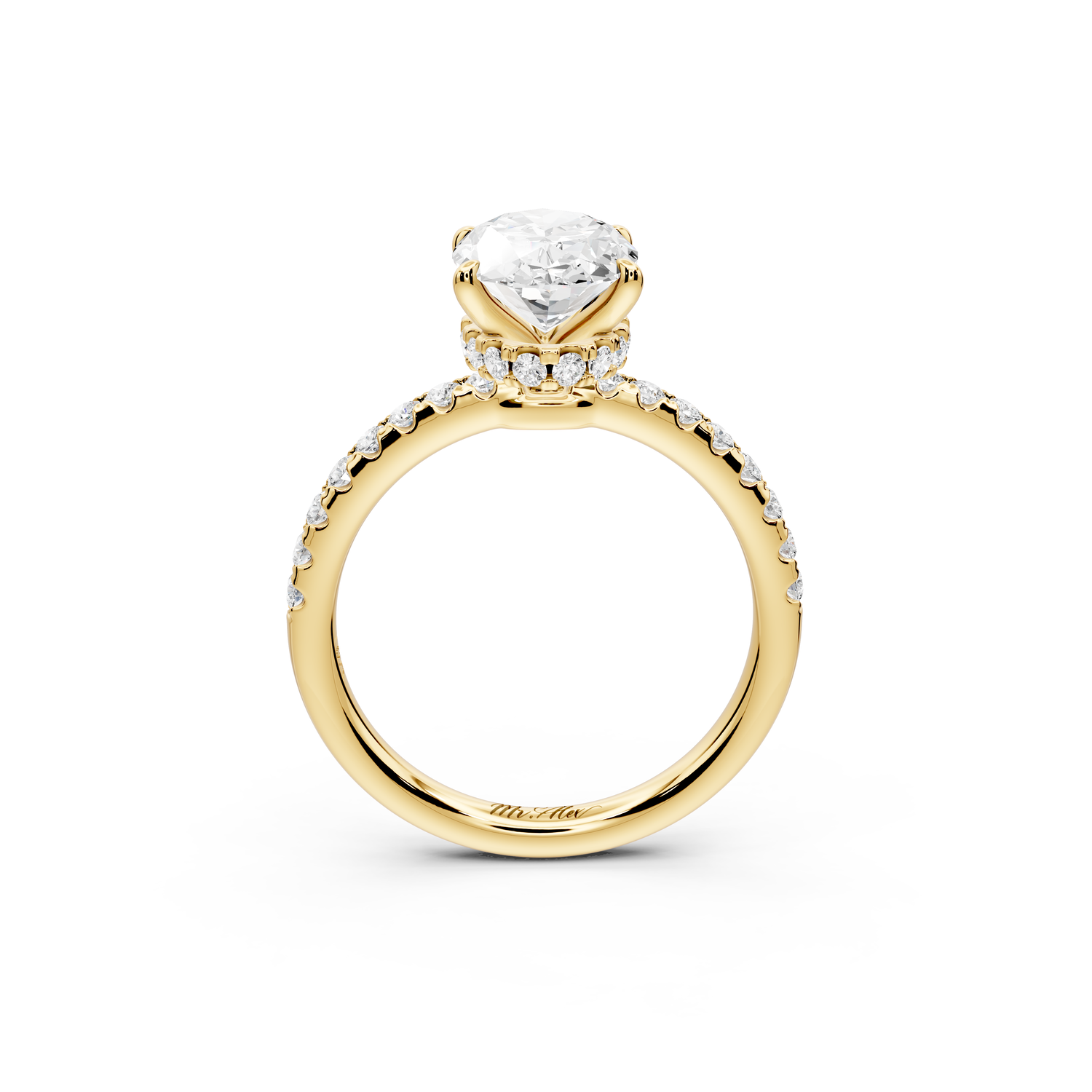 Arina - 2ct 14k yellow gold oval Diamond with a wrap around halo and pavé Engagement ring