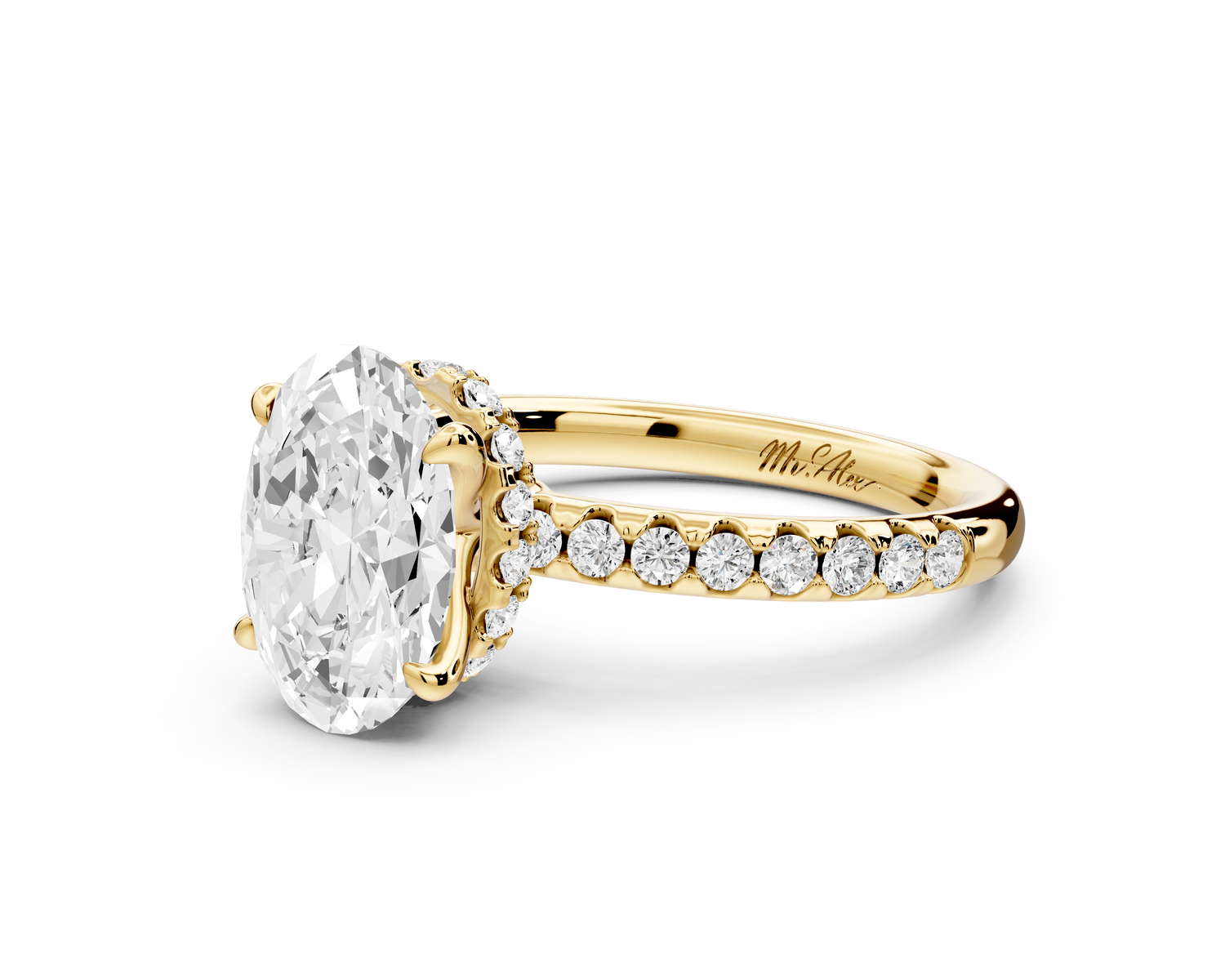 Arina - 2ct 14k yellow gold oval Diamond with a wrap around halo and pavé Engagement ring