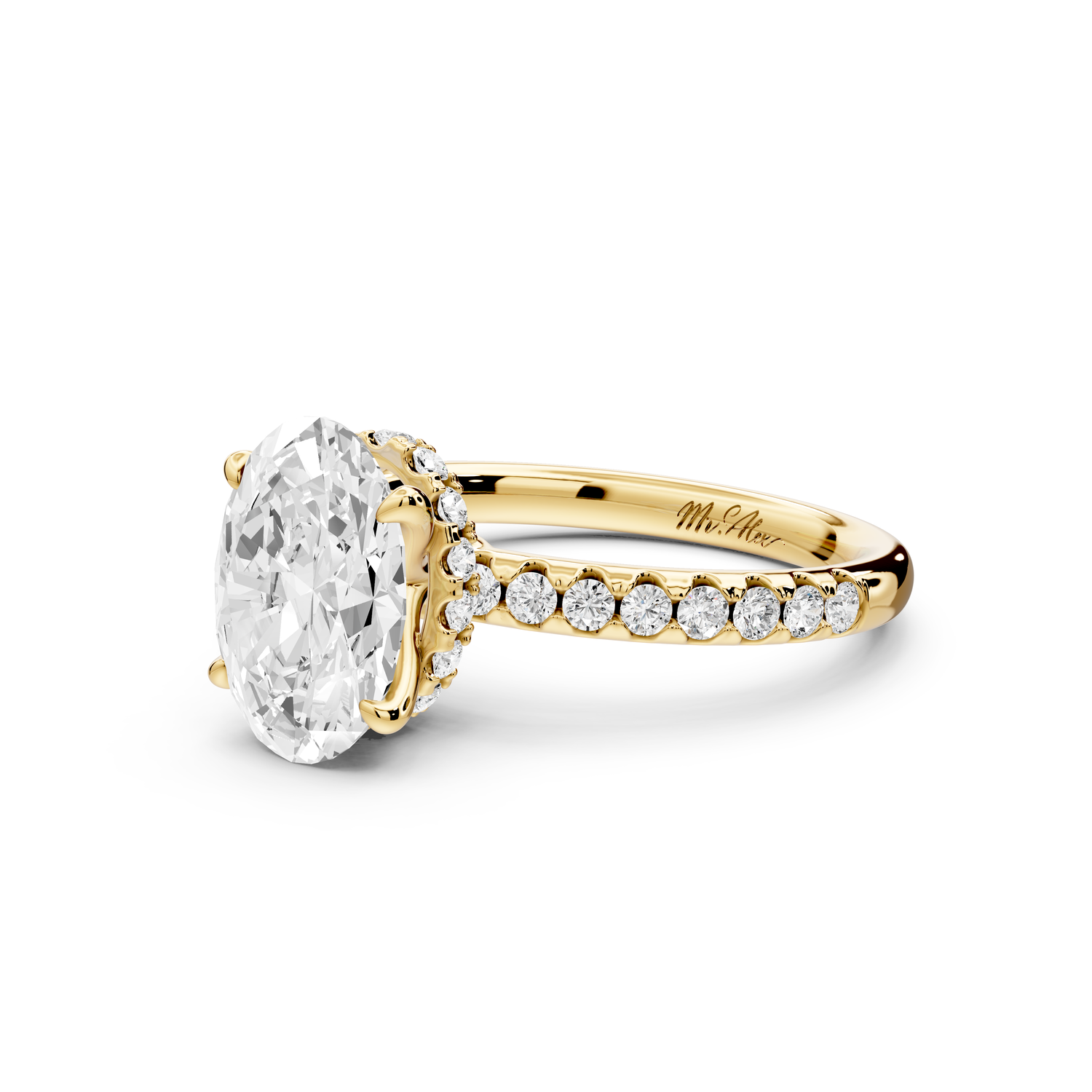 Arina - 2ct 14k yellow gold oval Diamond with a wrap around halo and pavé Engagement ring