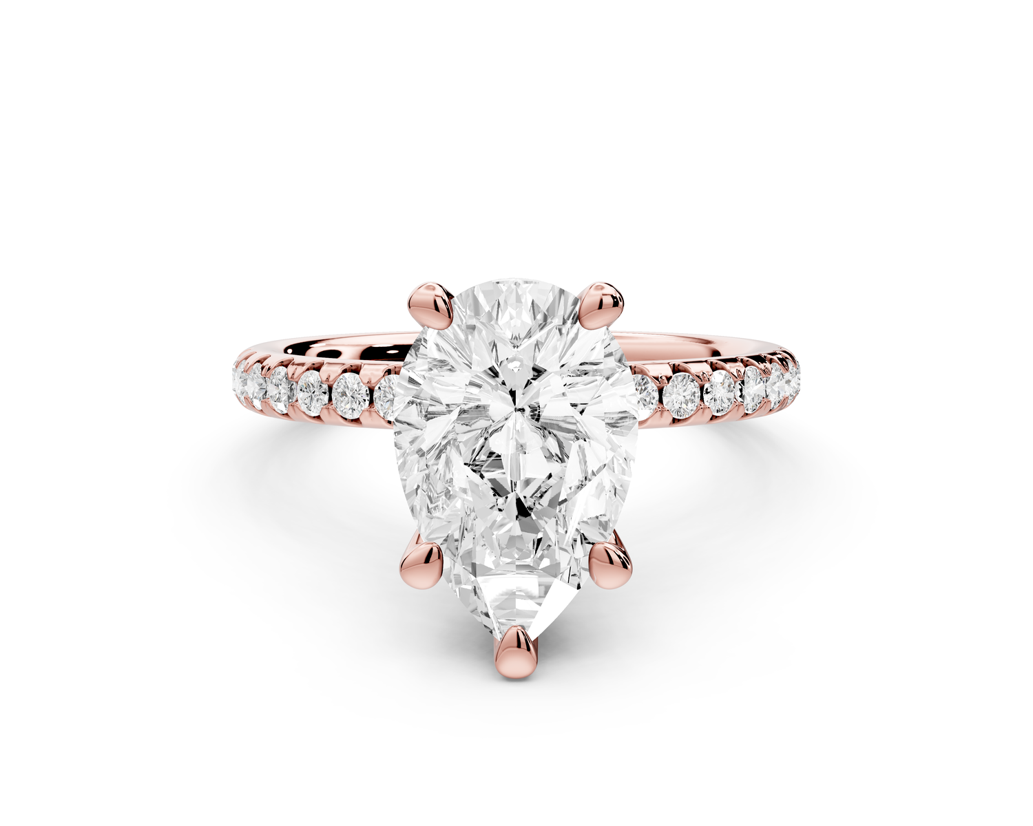 Arina - 2ct 14k rose gold pear Diamond with a wrap around halo and pavé Engagement ring