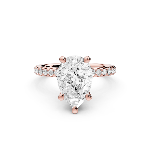 Arina - 2ct 14k rose gold pear Diamond with a wrap around halo and pavé Engagement ring