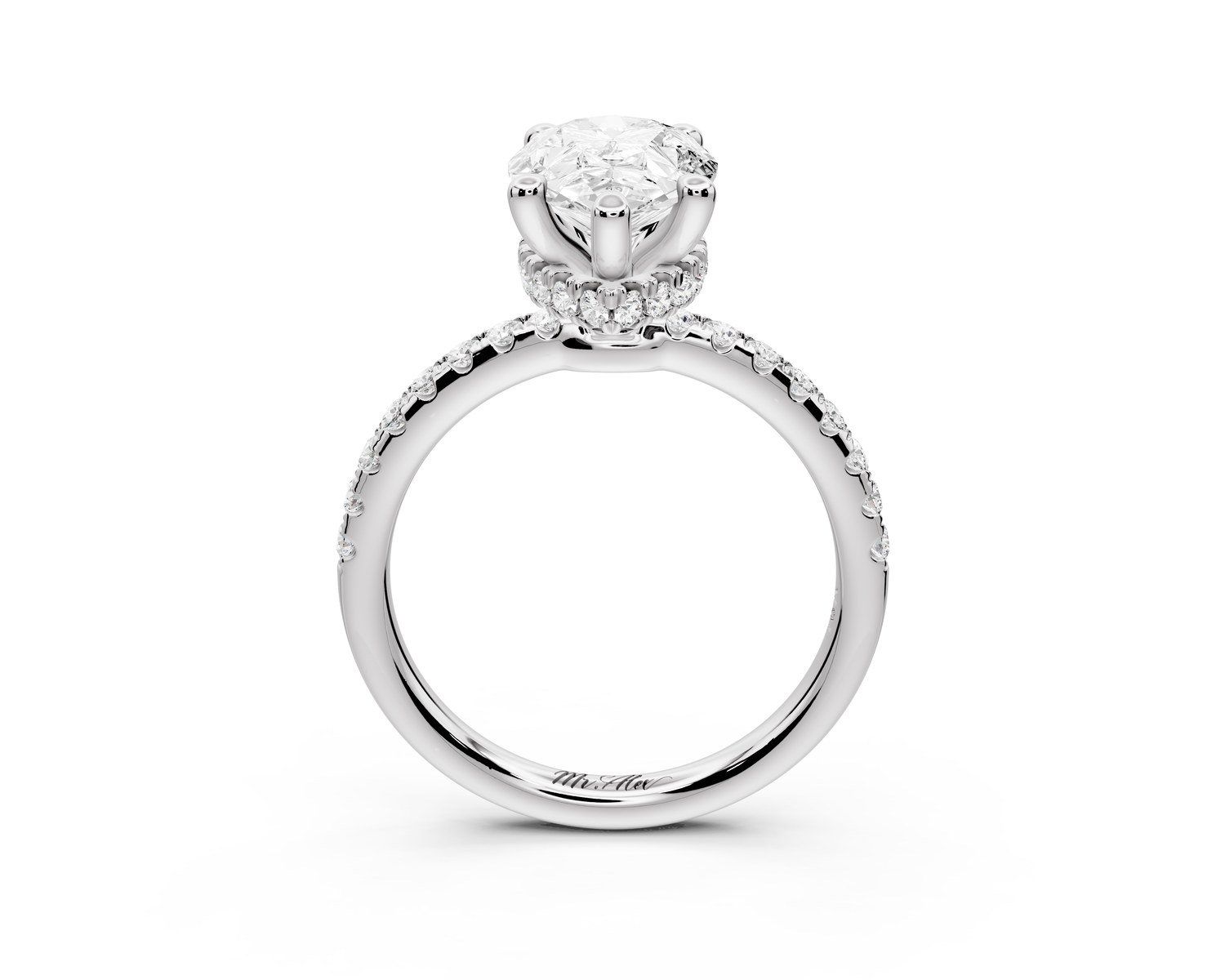 Arina - 2ct 14k white gold pear Diamond with a wrap around halo and pavé Engagement ring