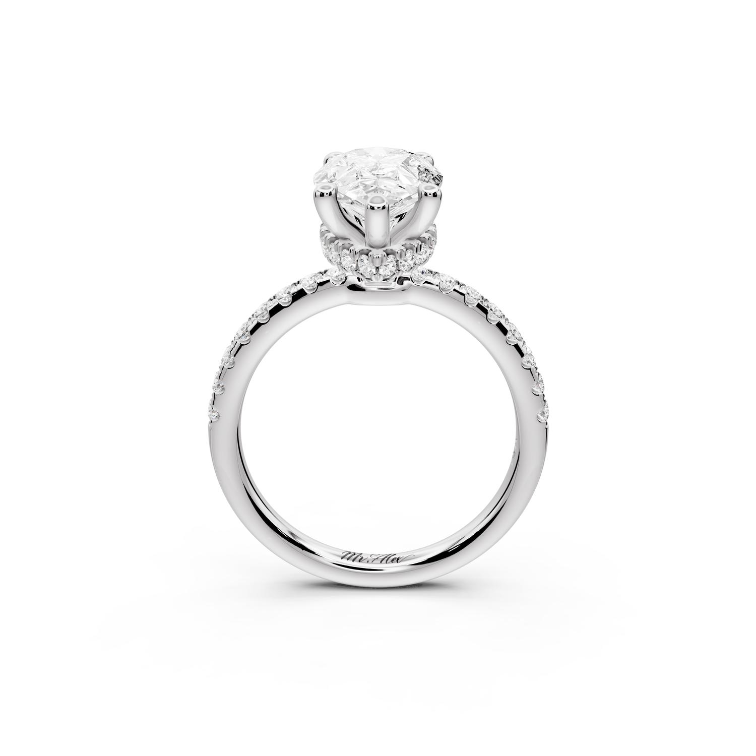 Arina - 2ct 14k white gold pear Diamond with a wrap around halo and pavé Engagement ring