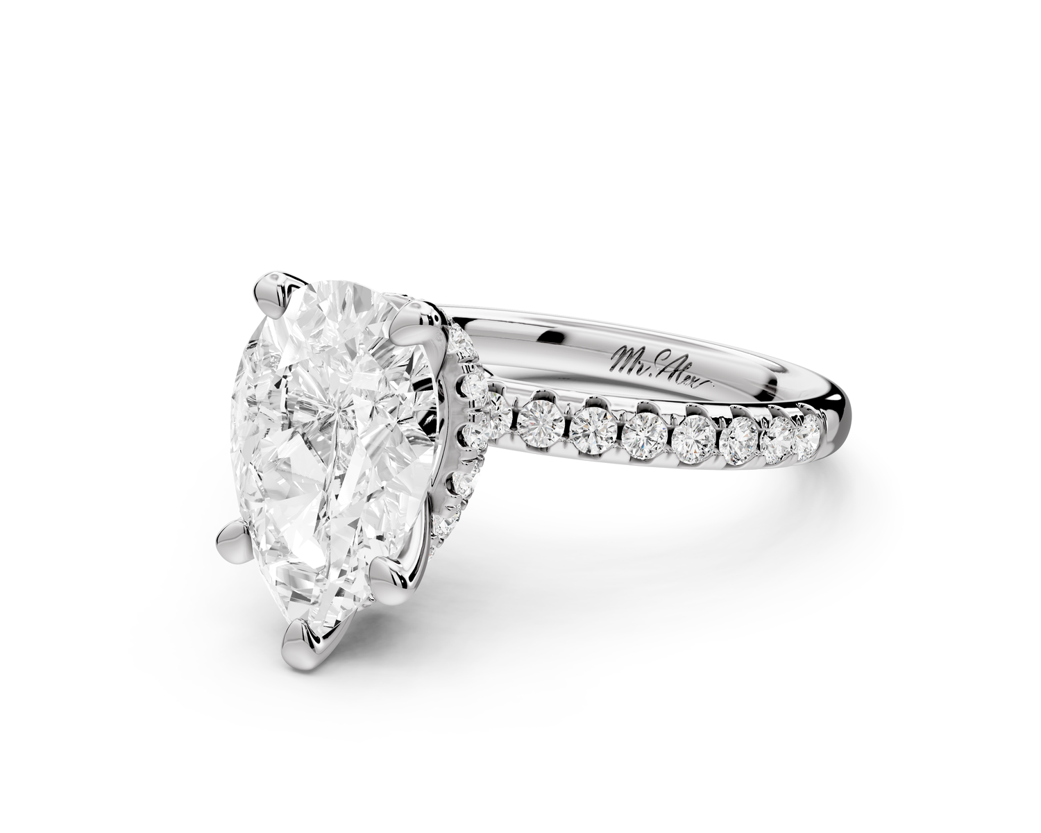 Arina - 2ct 14k white gold pear Diamond with a wrap around halo and pavé Engagement ring