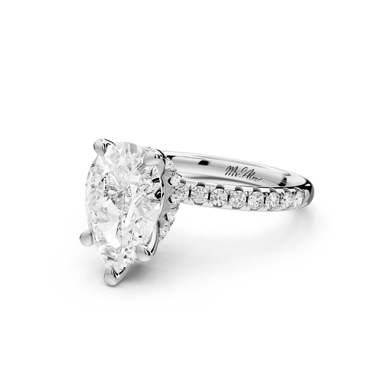Arina - 2ct 14k white gold pear Diamond with a wrap around halo and pavé Engagement ring