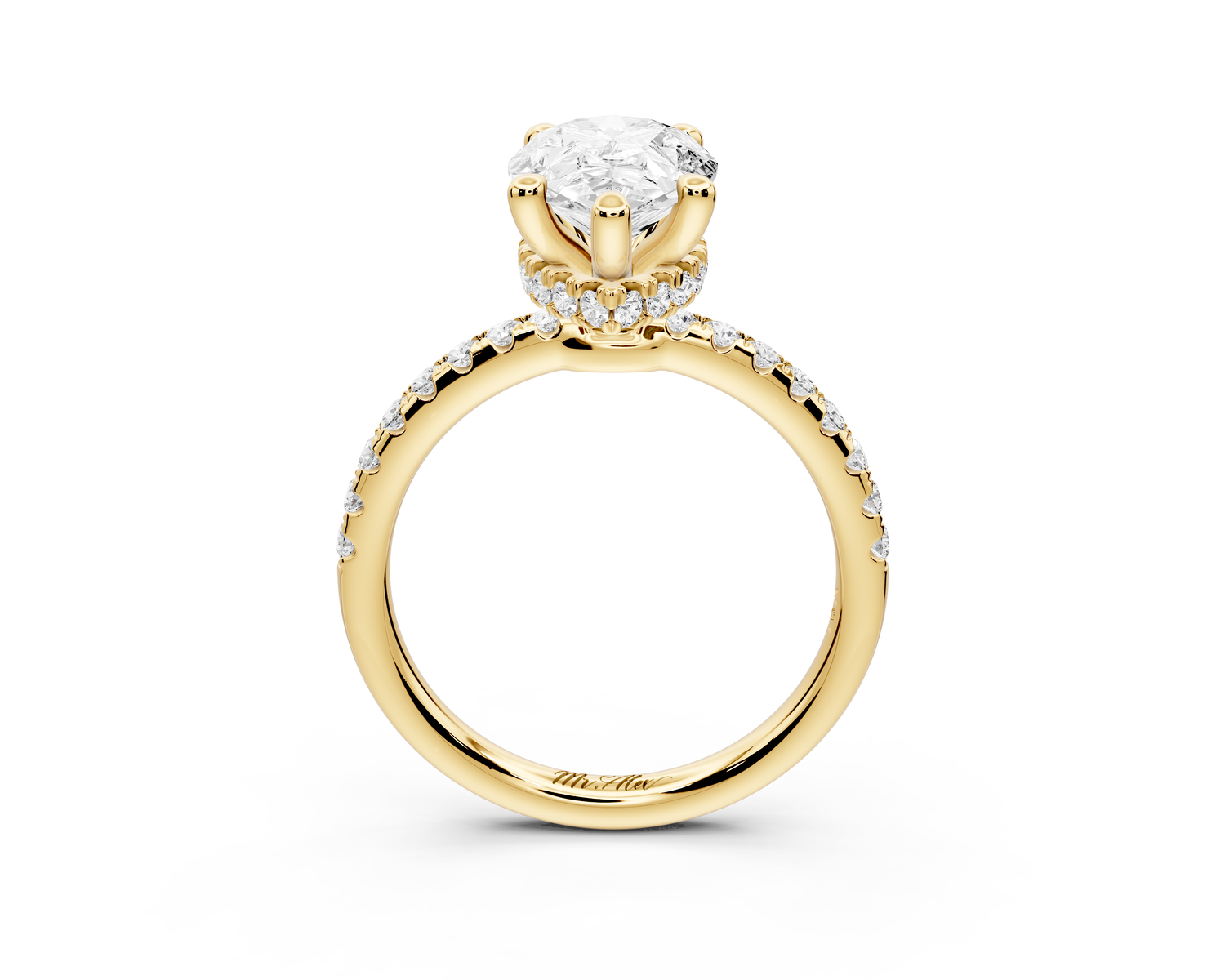 Arina - 2ct 14k yellow gold pear Diamond with a wrap around halo and pavé Engagement ring