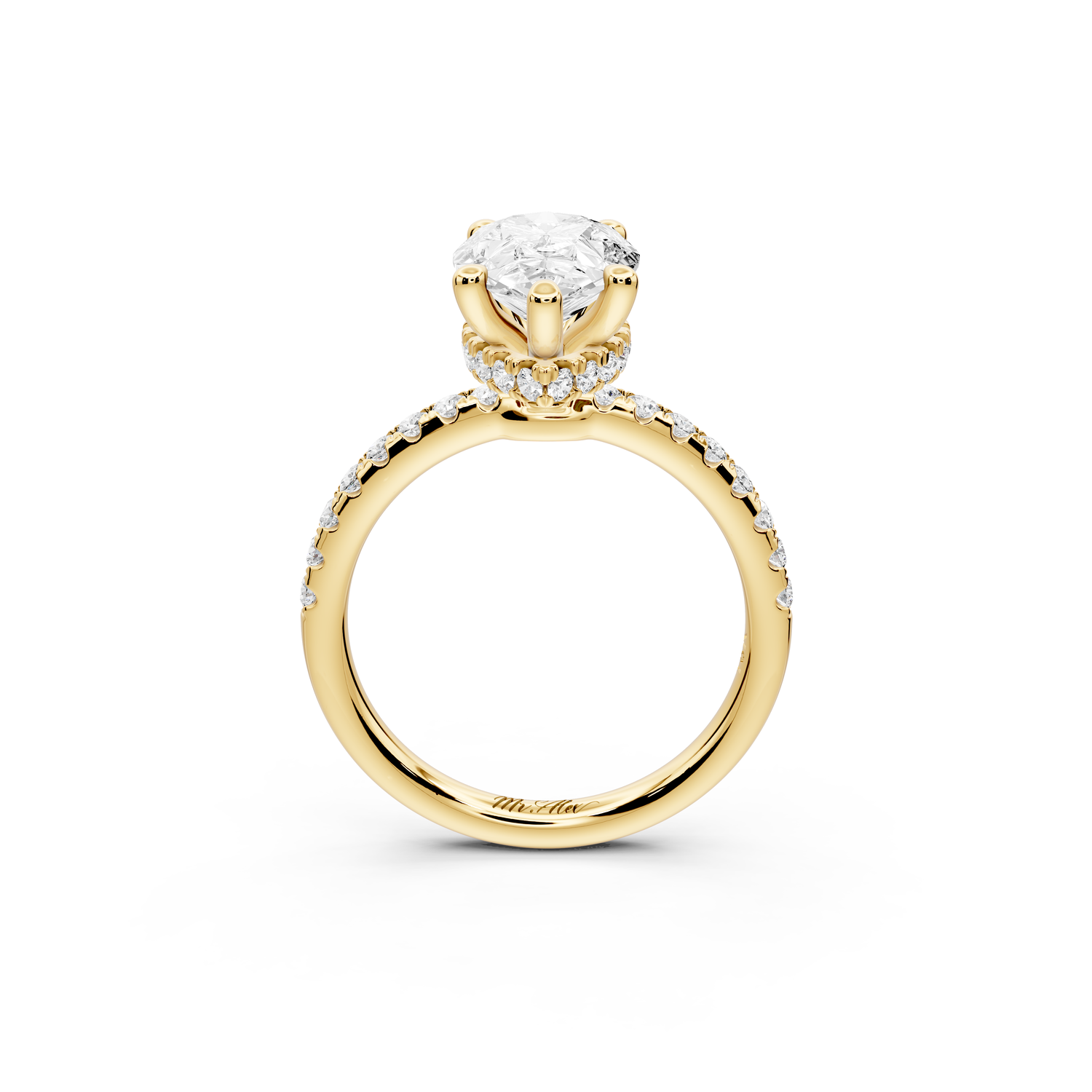 Arina - 2ct 14k yellow gold pear Diamond with a wrap around halo and pavé Engagement ring