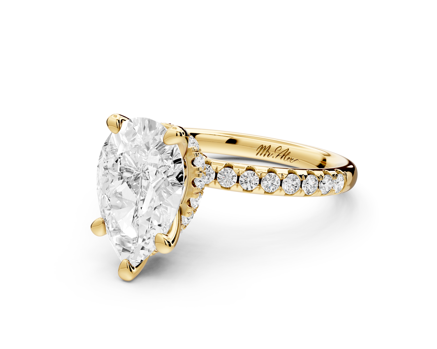 Arina - 2ct 14k yellow gold pear Diamond with a wrap around halo and pavé Engagement ring