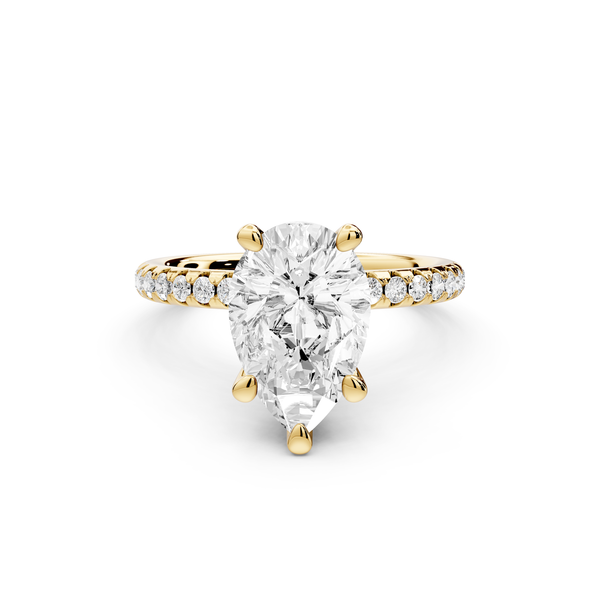 Arina - 2ct 14k yellow gold pear Diamond with a wrap around halo and pavé Engagement ring
