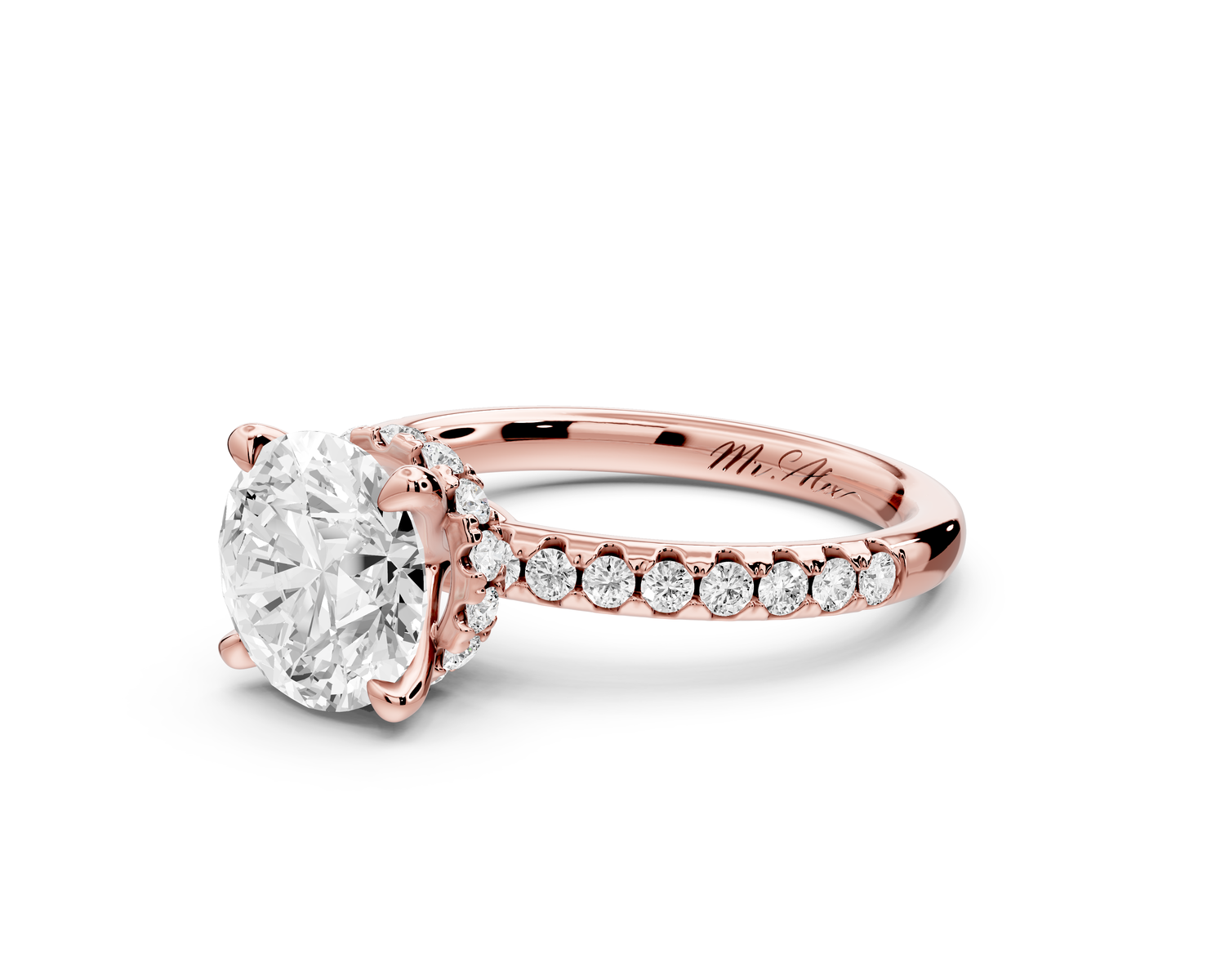 Arina - 2ct 14k rose gold round Diamond with a wrap around halo and Pavé engagment ring
