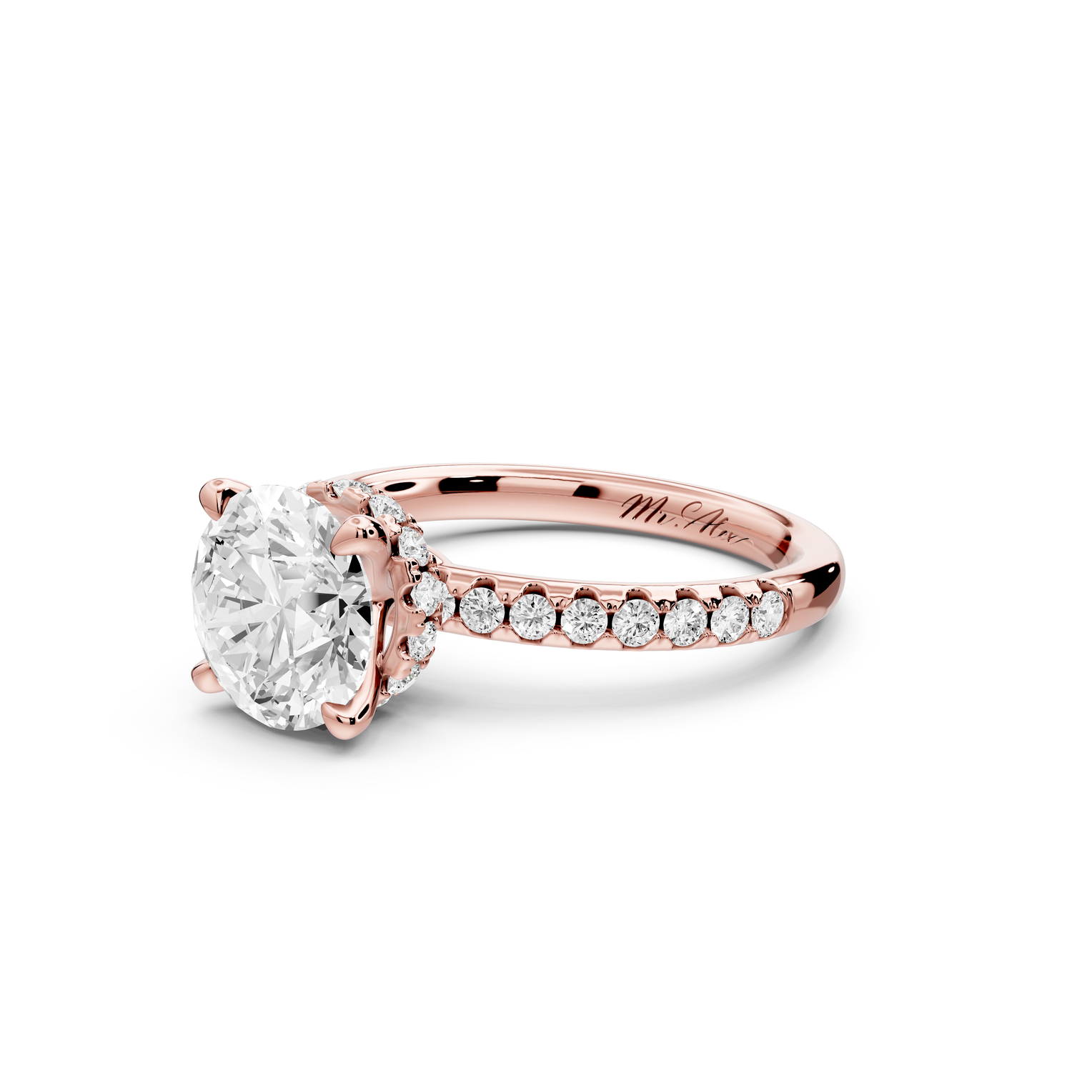 Arina - 2ct 14k rose gold round Diamond with a wrap around halo and Pavé engagment ring