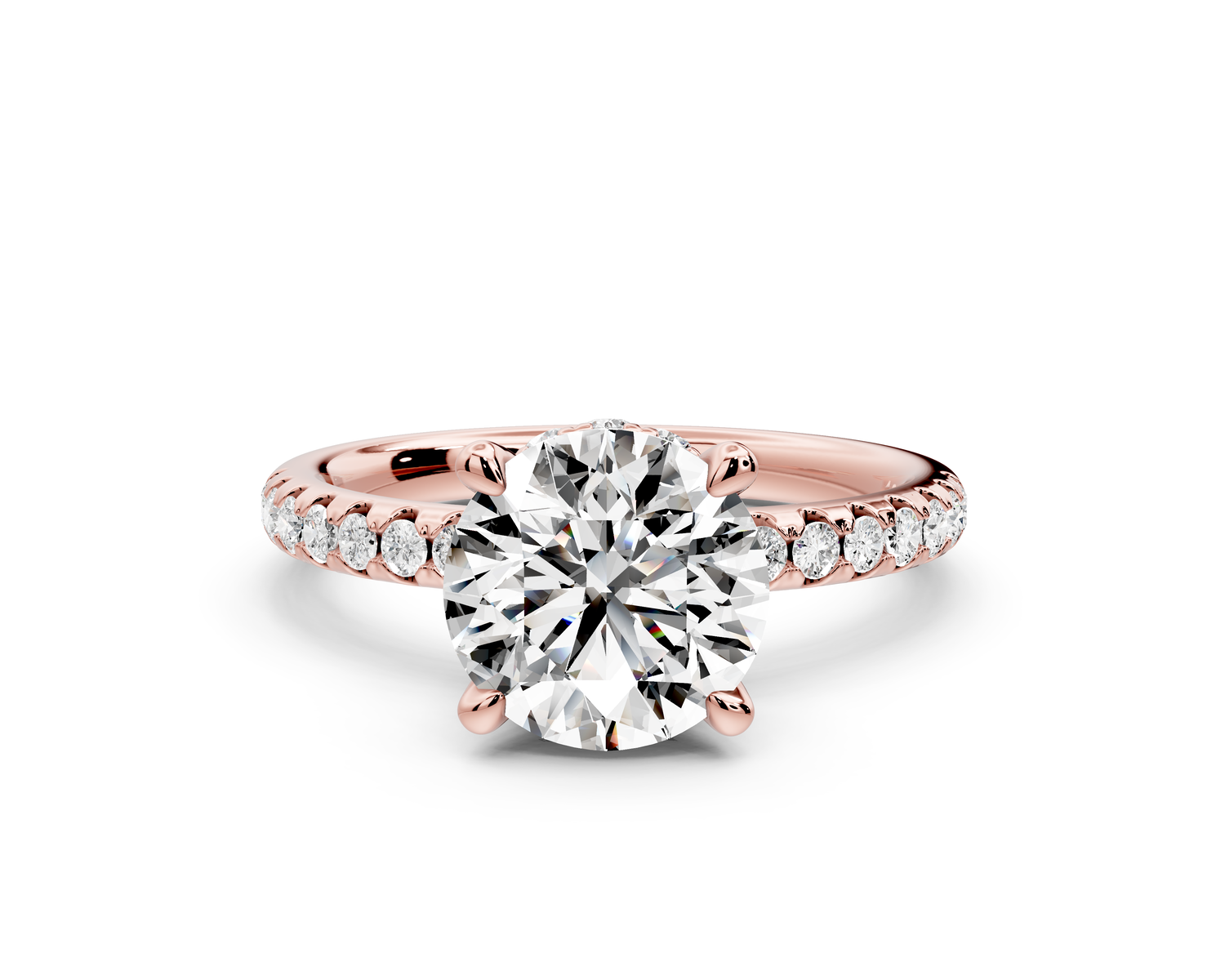 Arina - 2ct 14k rose gold round Diamond with a wrap around halo and Pavé engagment ring