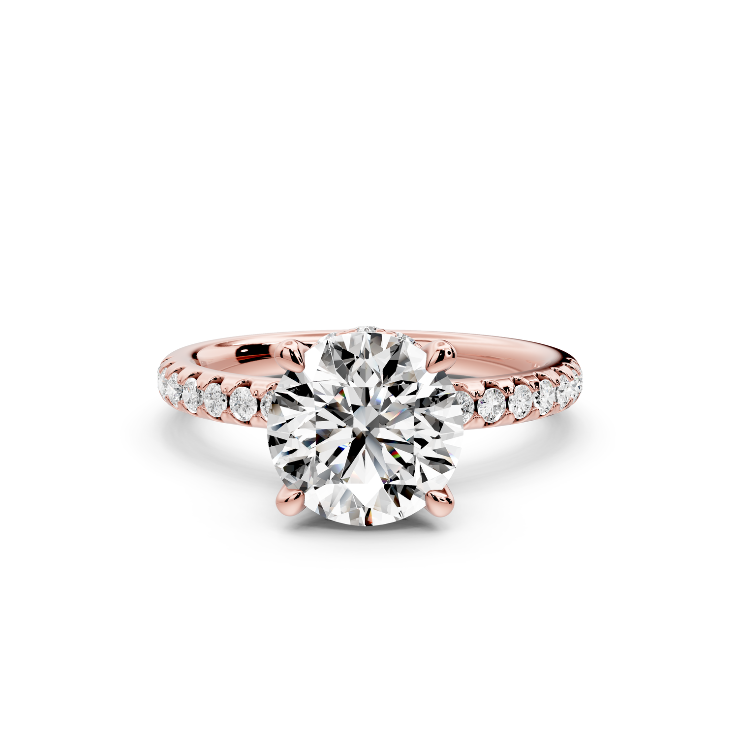 Arina - 2ct 14k rose gold round Diamond with a wrap around halo and Pavé engagment ring