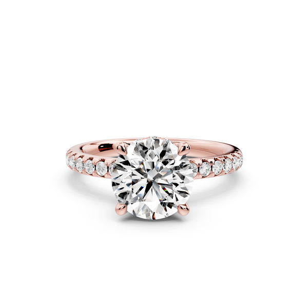 Arina - 2ct 14k rose gold round Diamond with a wrap around halo and Pavé engagment ring