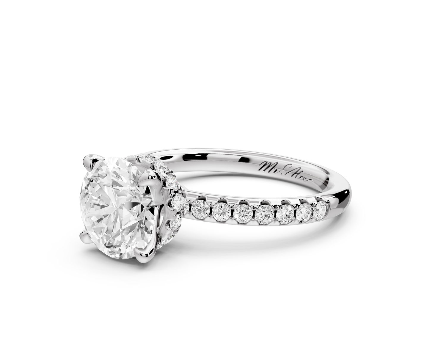 Arina - 2ct 14k white gold round Diamond with a wrap around halo and Pavé engagment ring