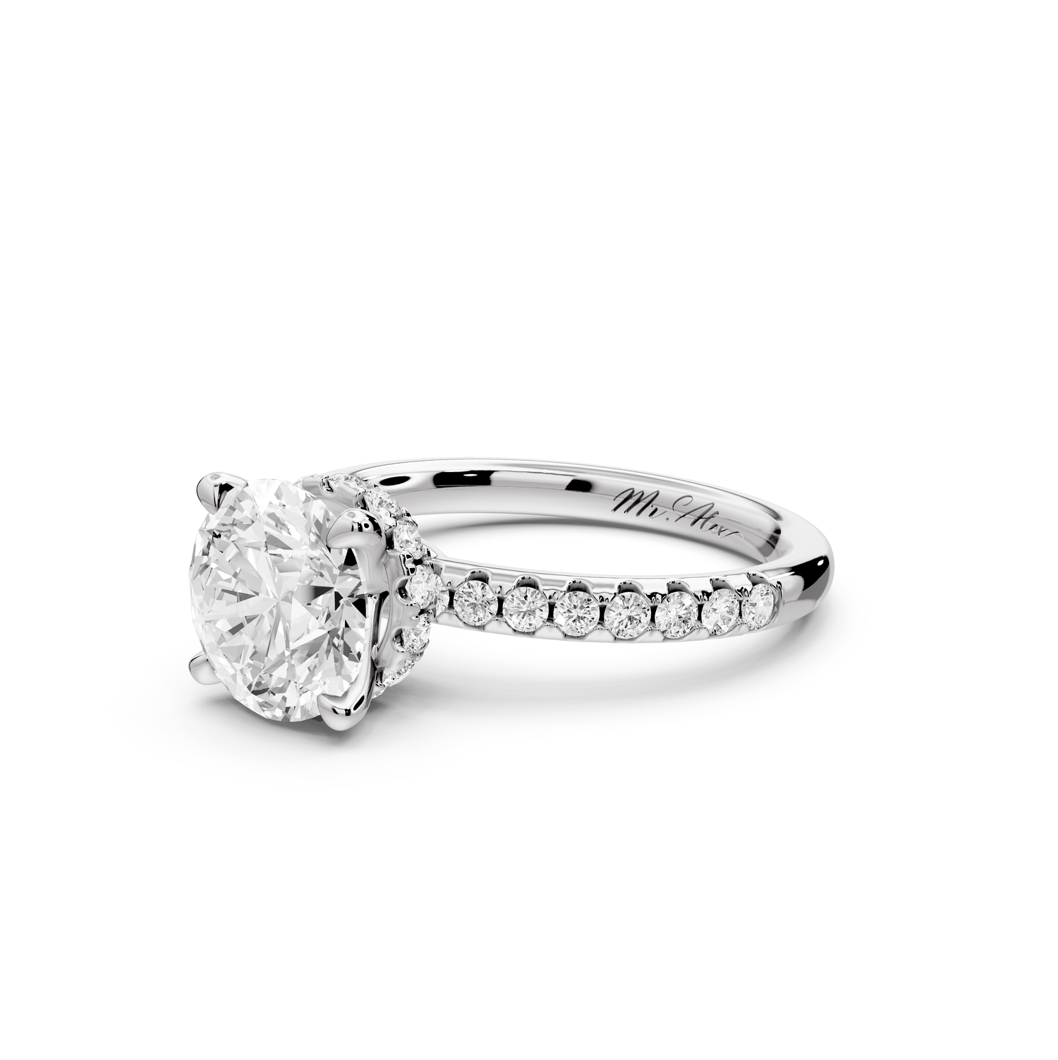 Arina - 2ct 14k white gold round Diamond with a wrap around halo and Pavé engagment ring