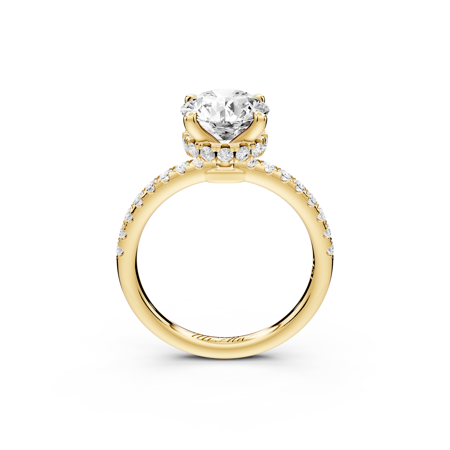 Arina - 2ct 14k yellow gold round Diamond with a wrap around halo and Pavé engagment ring
