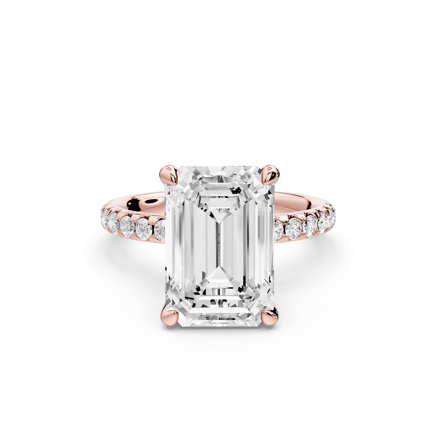 Arina - 3ct 14k rose gold emerald Diamond with a wrap around halo and pavé Engagement ring