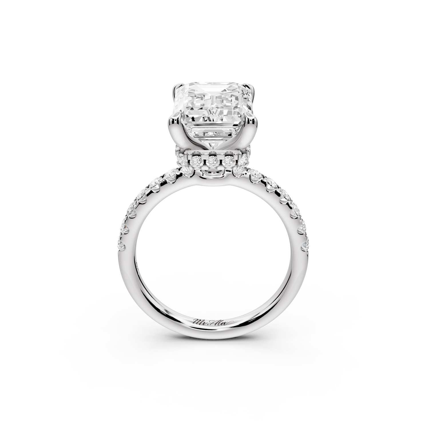 Arina - 3ct 14k white gold emerald Diamond with a wrap around halo and pavé Engagement ring