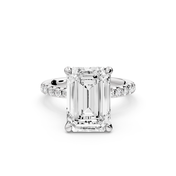 Arina - 3ct 14k white gold emerald Diamond with a wrap around halo and pavé Engagement ring