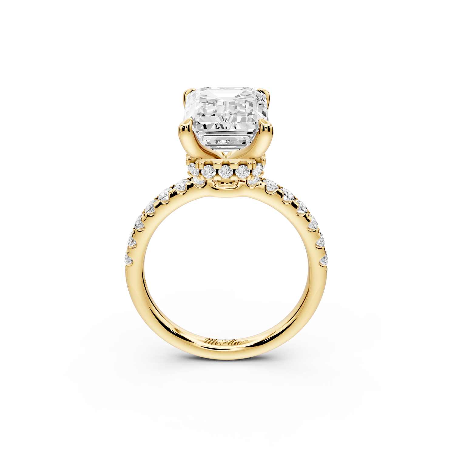 Arina - 3ct 14k yellow gold emerald Diamond with a wrap around halo and pavé Engagement ring