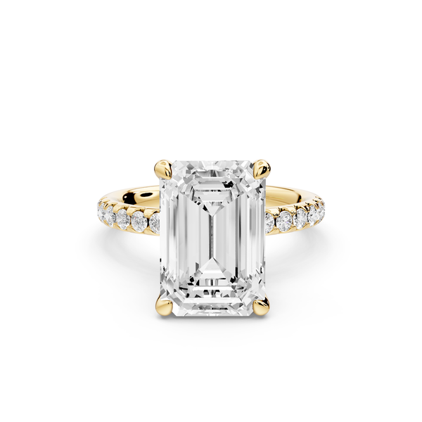 Arina - 3ct 14k yellow gold emerald Diamond with a wrap around halo and pavé Engagement ring