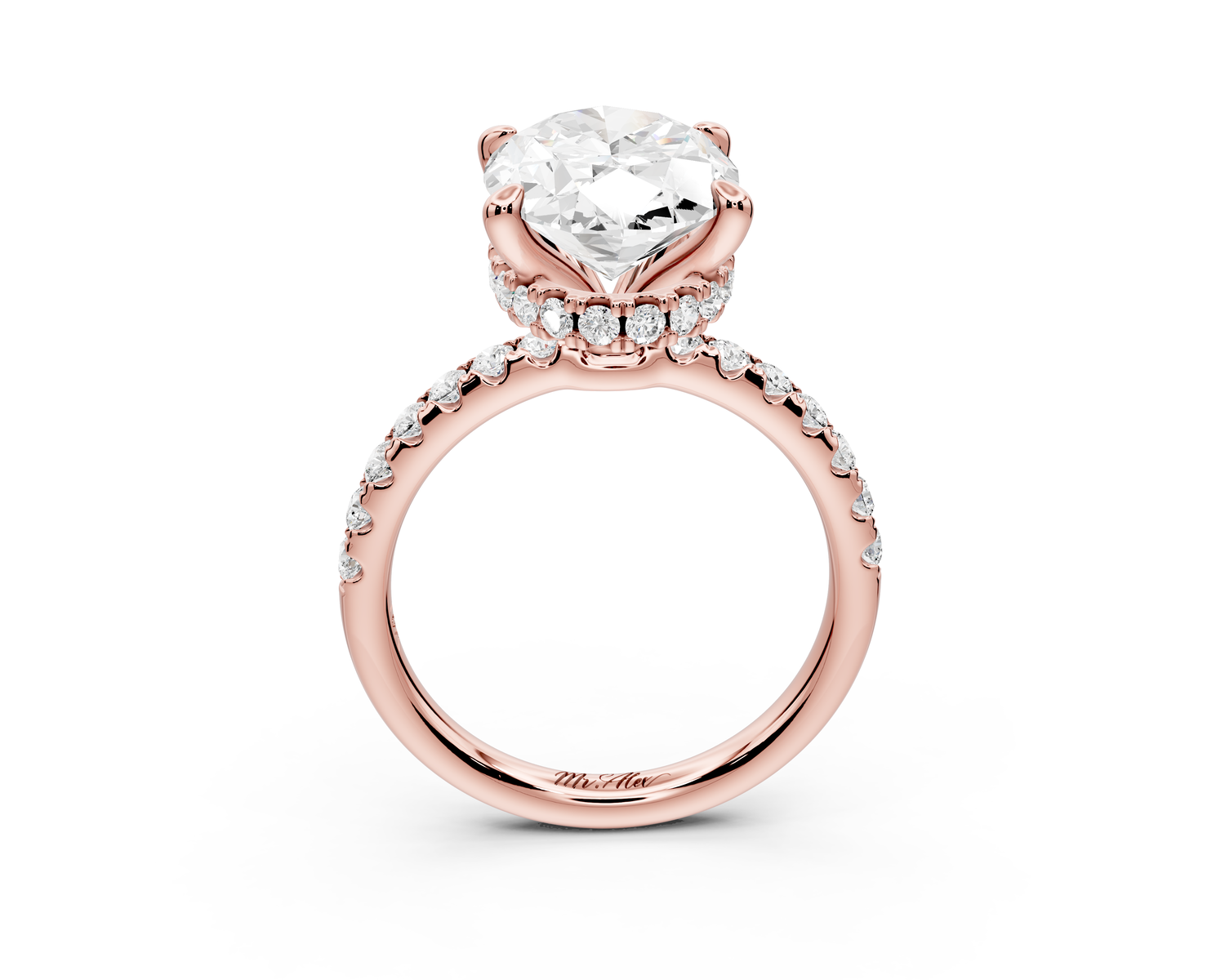 Arina - 3ct 14k rose gold oval Diamond with a wrap around halo and pavé Engagement ring