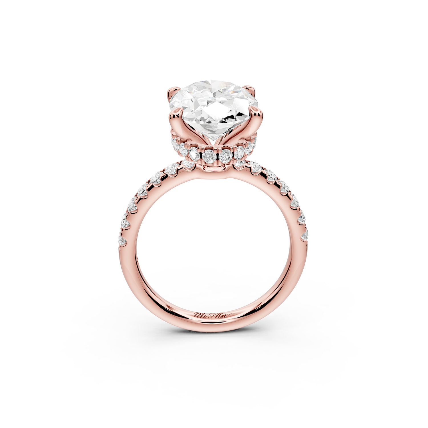 Arina - 3ct 14k rose gold oval Diamond with a wrap around halo and pavé Engagement ring