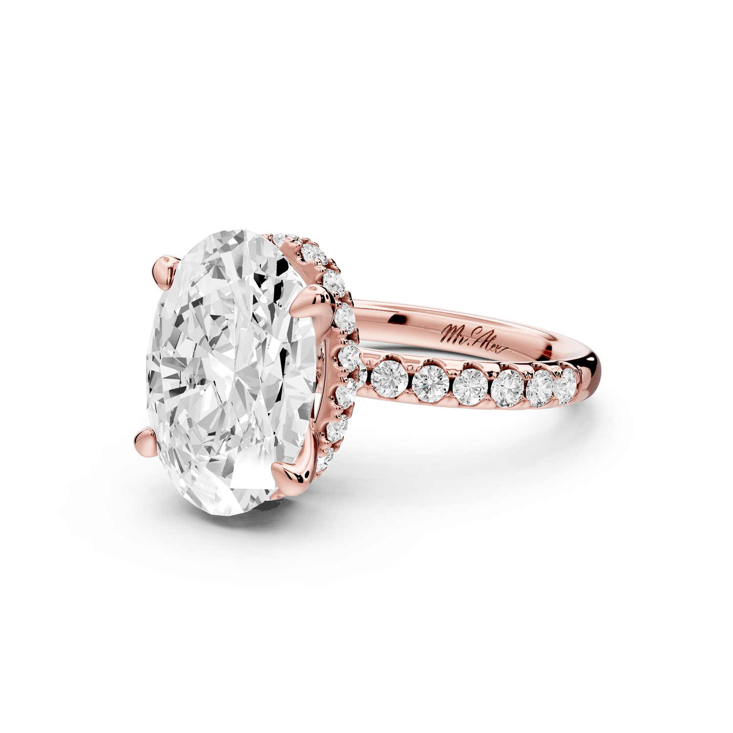 Arina - 3ct 14k rose gold oval Diamond with a wrap around halo and pavé Engagement ring