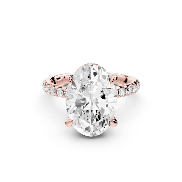 Arina - 3ct 14k rose gold oval Diamond with a wrap around halo and pavé Engagement ring