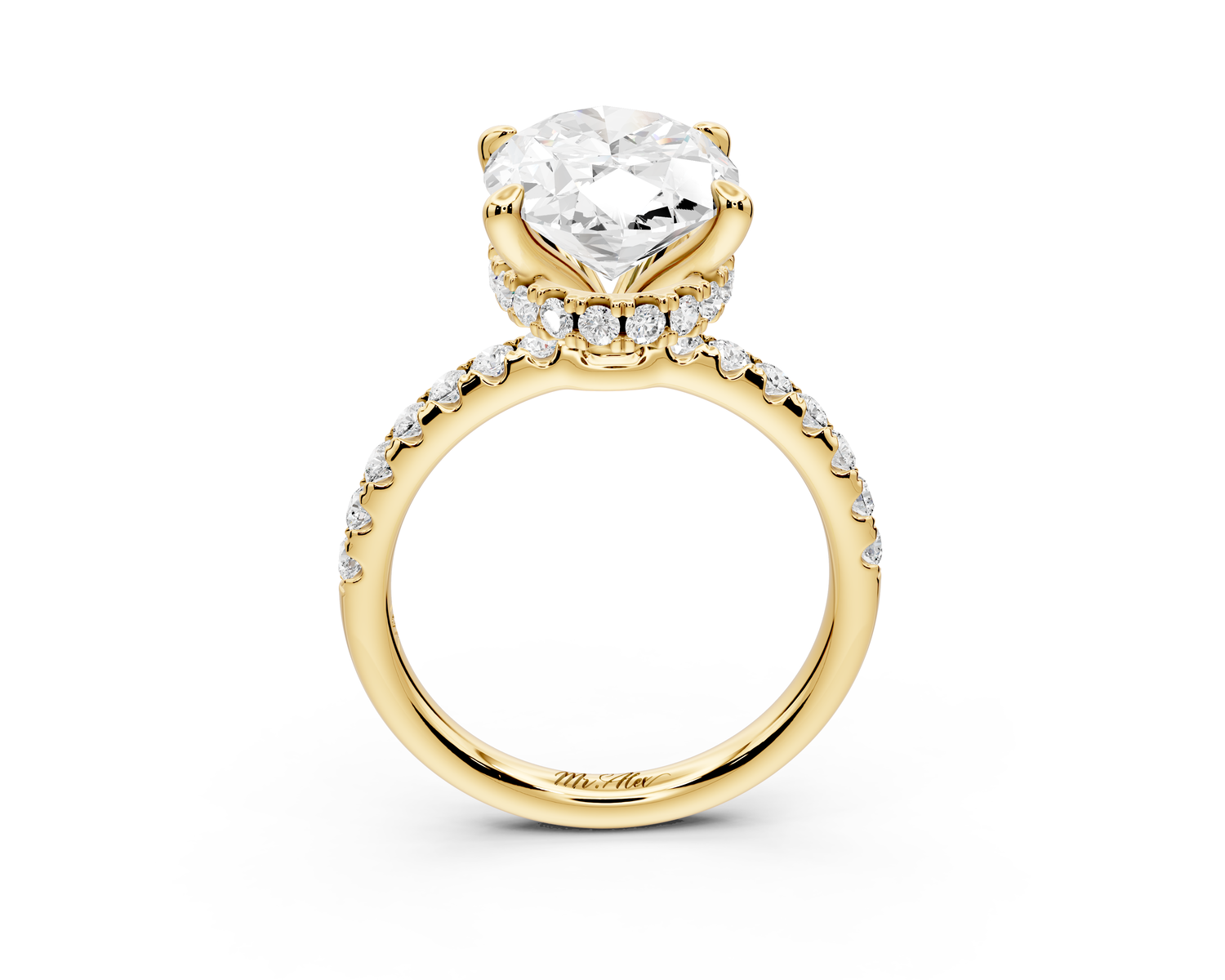 Arina - 3ct 14k yellow gold oval Diamond with a wrap around halo and pavé Engagement ring