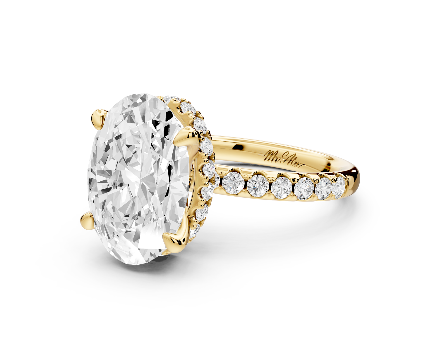 Arina - 3ct 14k yellow gold oval Diamond with a wrap around halo and pavé Engagement ring