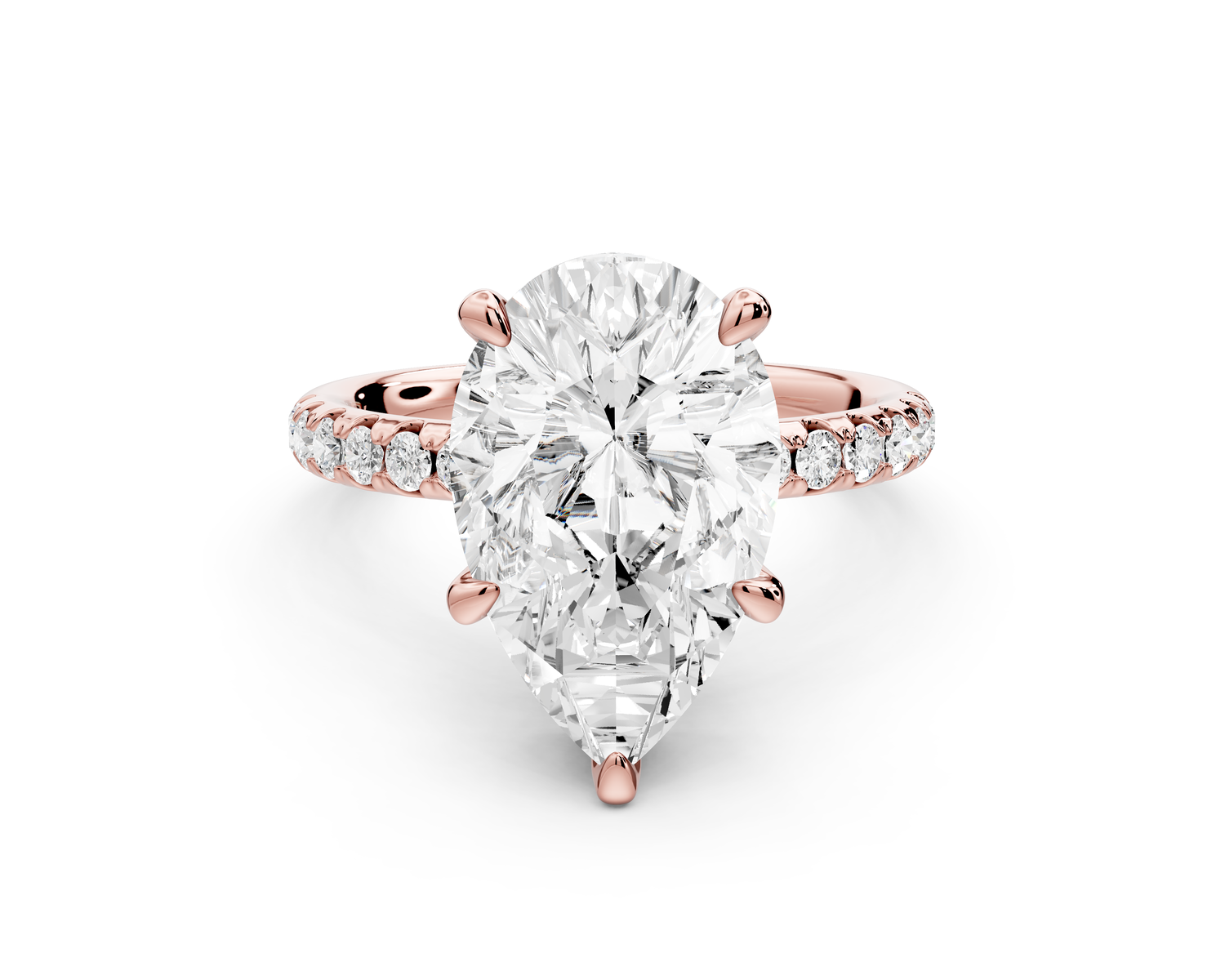 Arina - 3ct 14k rose gold pear Diamond with a wrap around halo and pavé Engagement ring