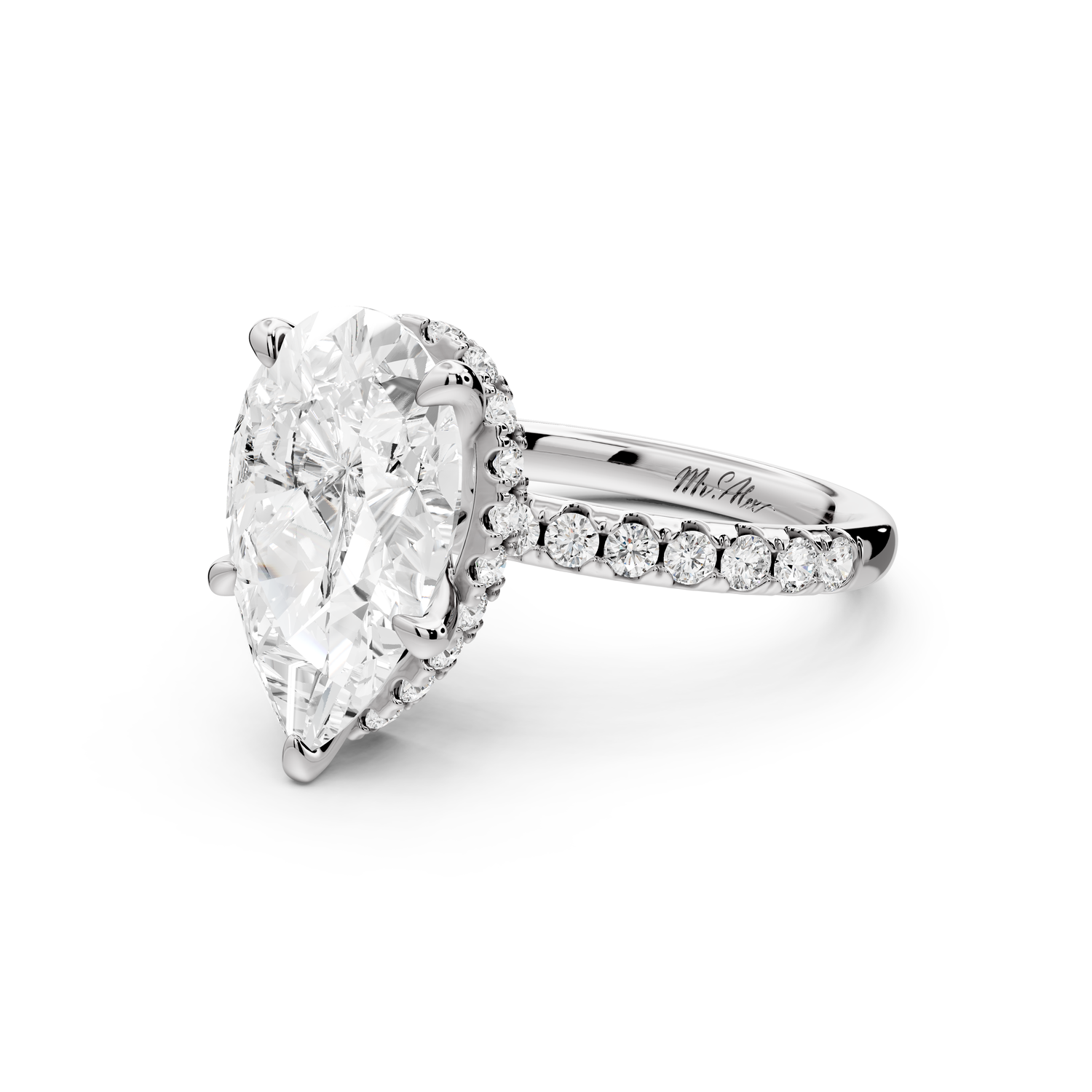 Arina - 3ct 14k white gold pear Diamond with a wrap around halo and pavé Engagement ring