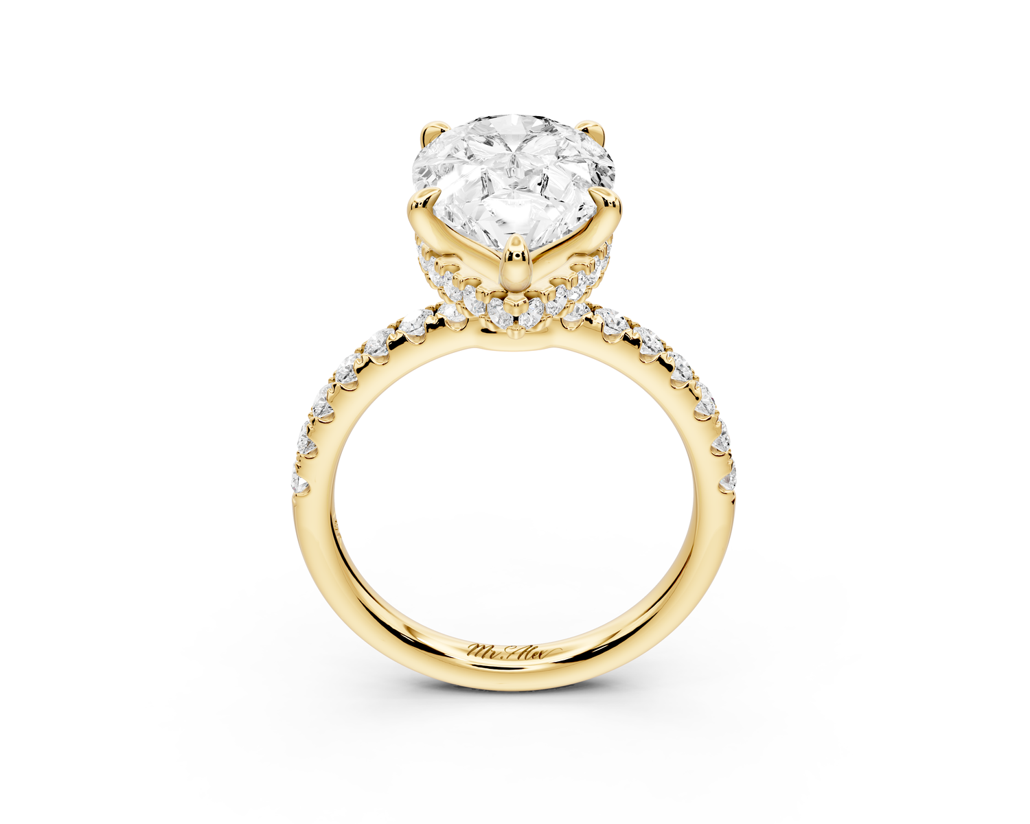 Arina - 3ct 14k yellow gold pear Diamond with a wrap around halo and pavé Engagement ring