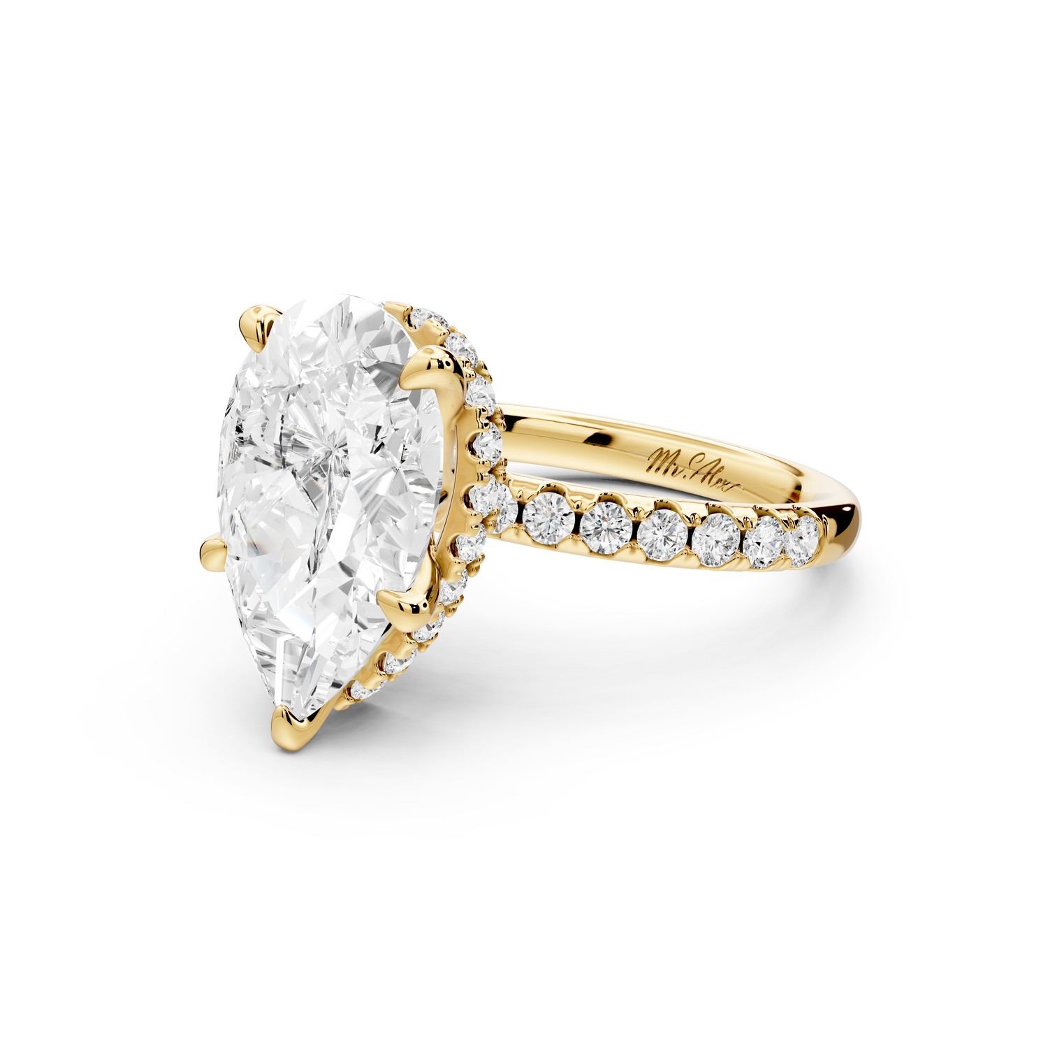 Arina - 3ct 14k yellow gold pear Diamond with a wrap around halo and pavé Engagement ring