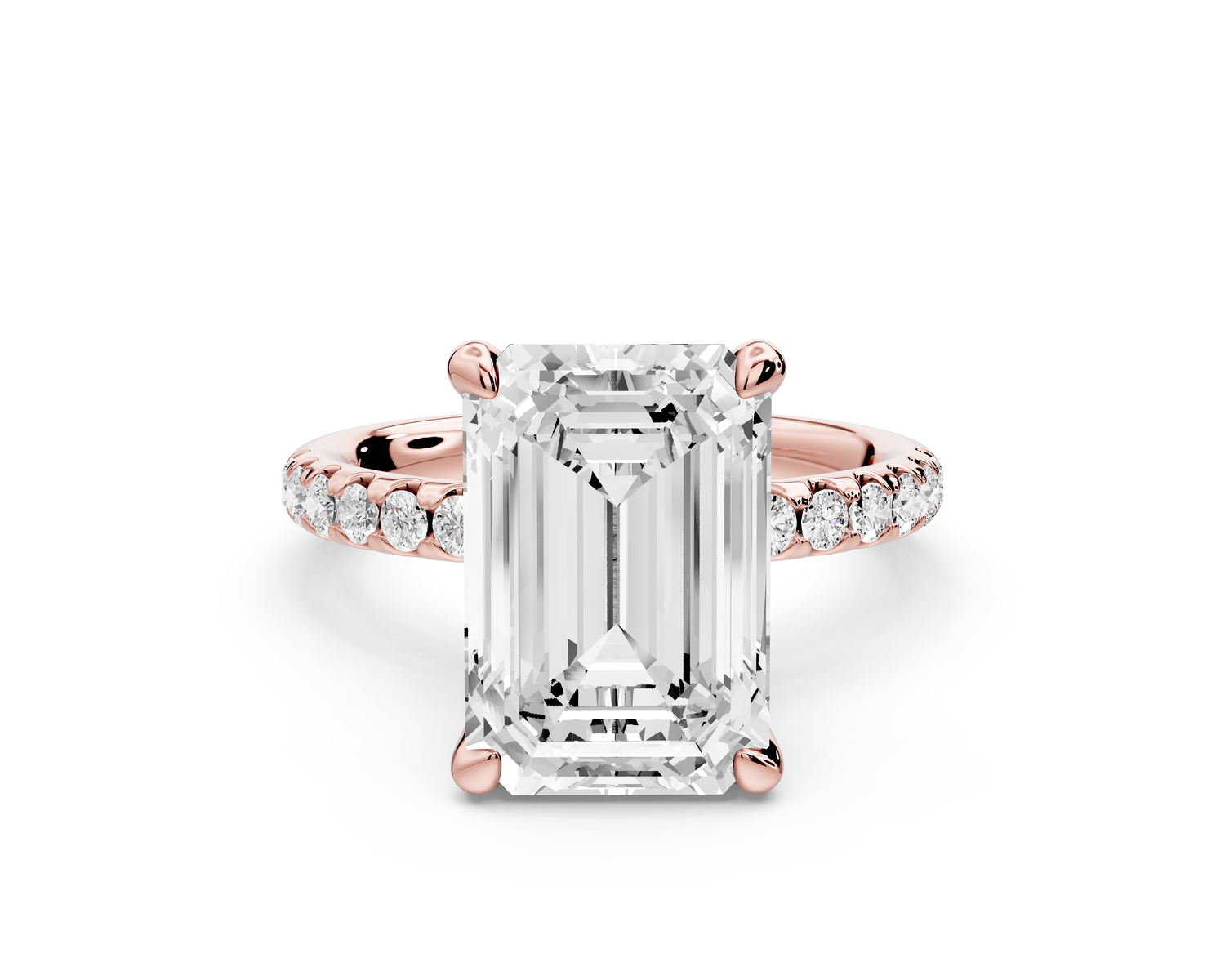 Arina - 4ct 14k rose gold emerald Diamond with a wrap around halo and pavé Engagement ring