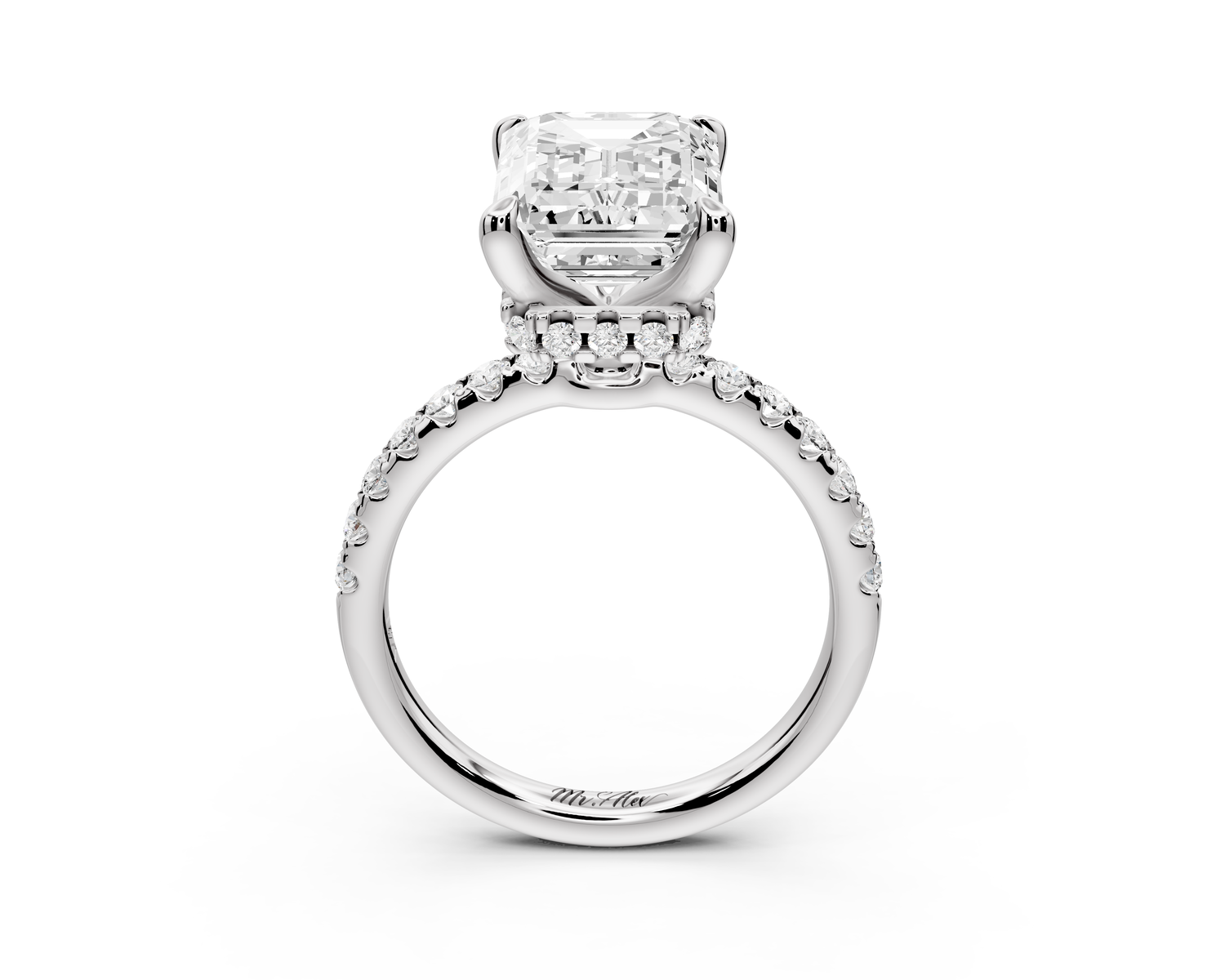 Arina - 4ct 14k white gold emerald Diamond with a wrap around halo and pavé Engagement ring