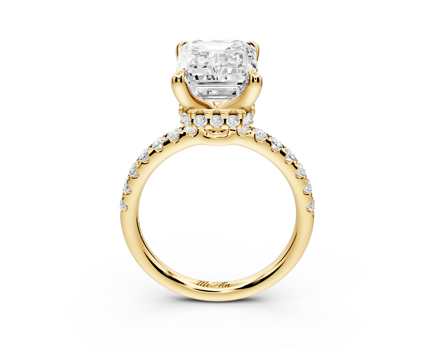 Arina - 4ct 14k yellow gold emerald Diamond with a wrap around halo and pavé Engagement ring